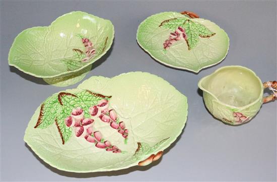 Eleven Carlton ware foxglove and leaf-moulded serving/hors doeuvres dishes and a small jug (12)